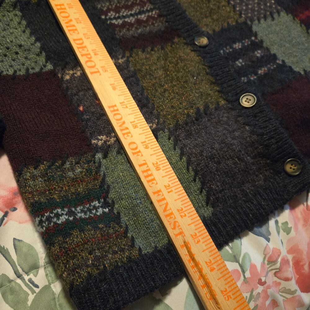 VTG Eddie Bauer "Legend Collection" Deer Bay Patchwork Knit Cardigan medium - Picture 6 of 10